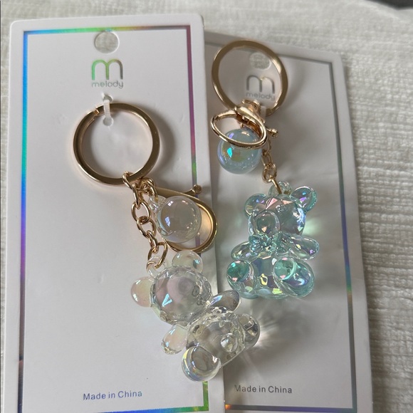 Accessories - Iridescent Glass Bear Keychain with Gold Hardware